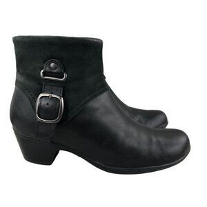 Clarks Women's Size 8.5M Ingalls Nile Black Leather Buckle Ankle Booties 62736